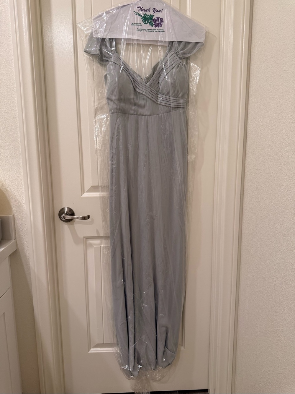 Birdy Grey Silver-Gray Maxi Chiffon Gown XS